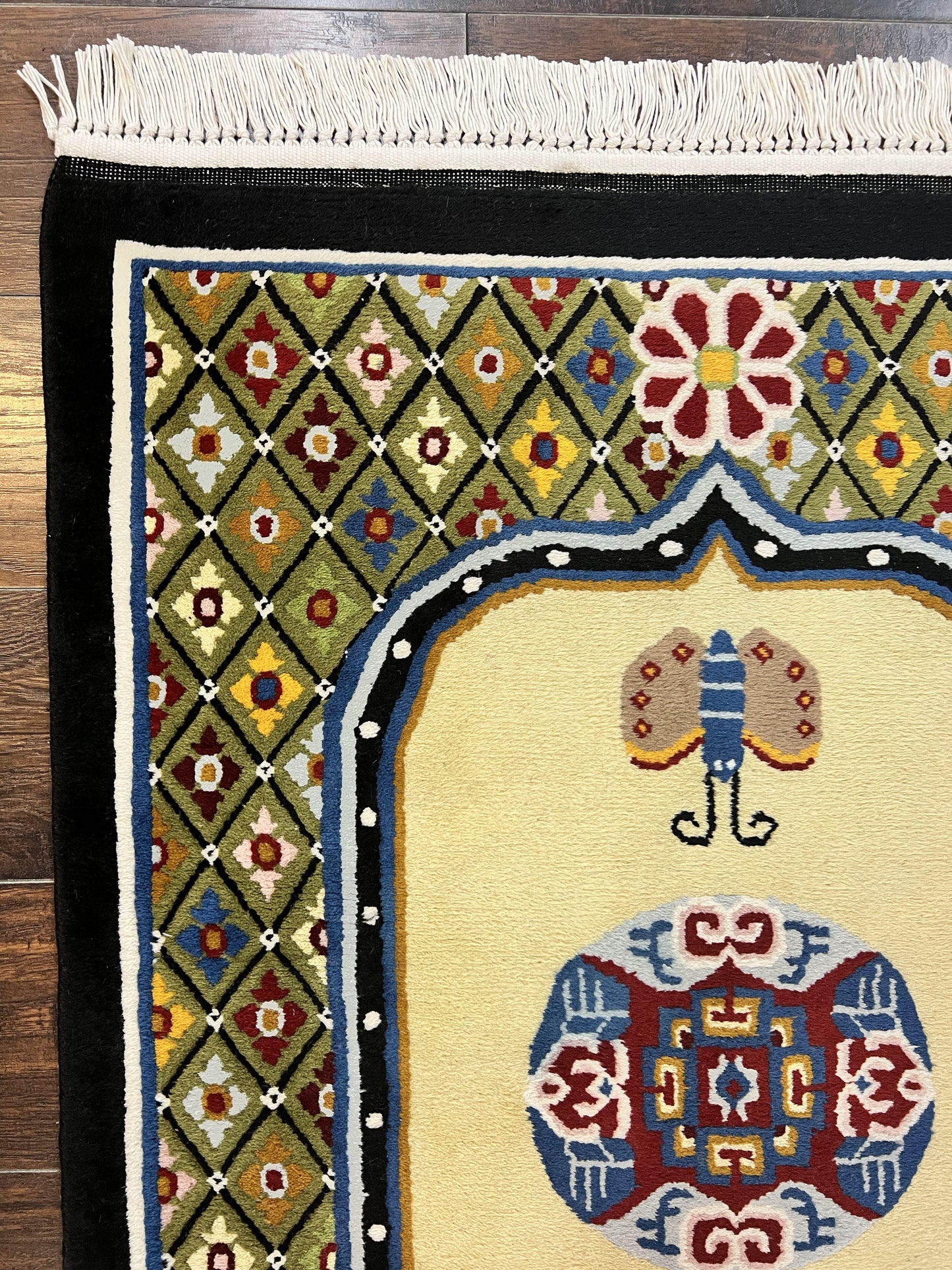 Chinese Wool Rug 3x6 Hand Knotted Vintage Peking Butterflies Art Deco