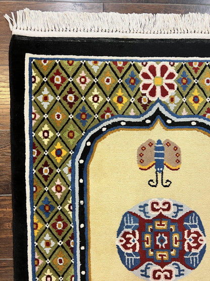 Chinese Wool Rug 3x6 Hand Knotted Vintage Peking Butterflies Art Deco