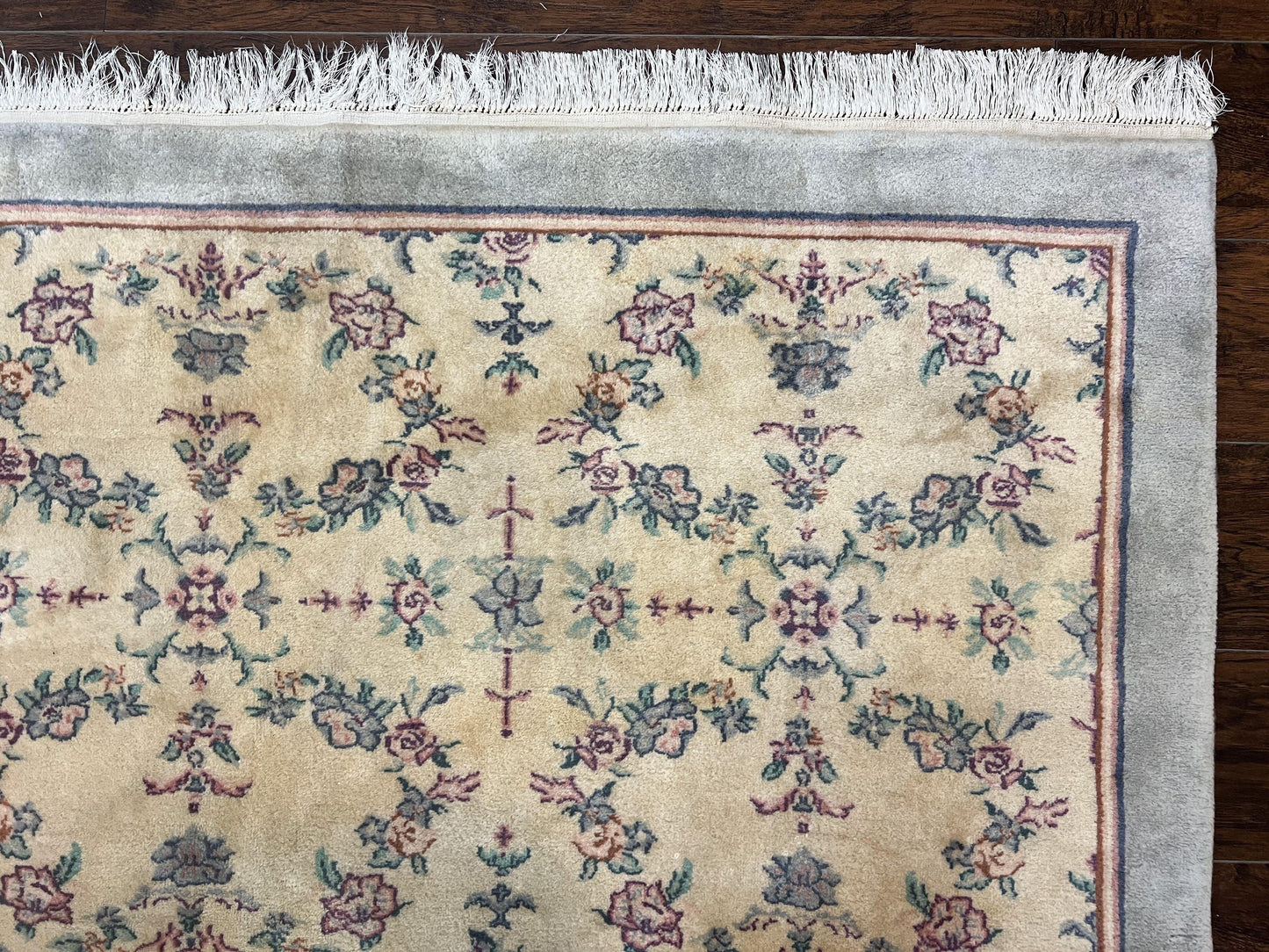 Sino Persian Rug 8x10 Floral Wool Handmade Carpet Oatmeal Teal