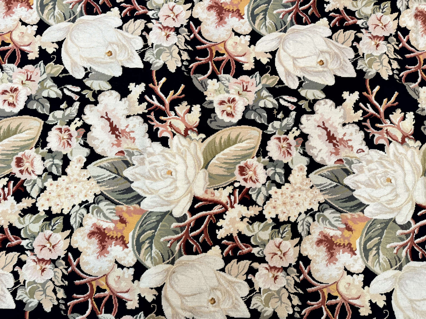 Palace Size Needlepoint Rug 13x17, Extra Large Wool Floral Handmade Carpet, European Design, Botanical