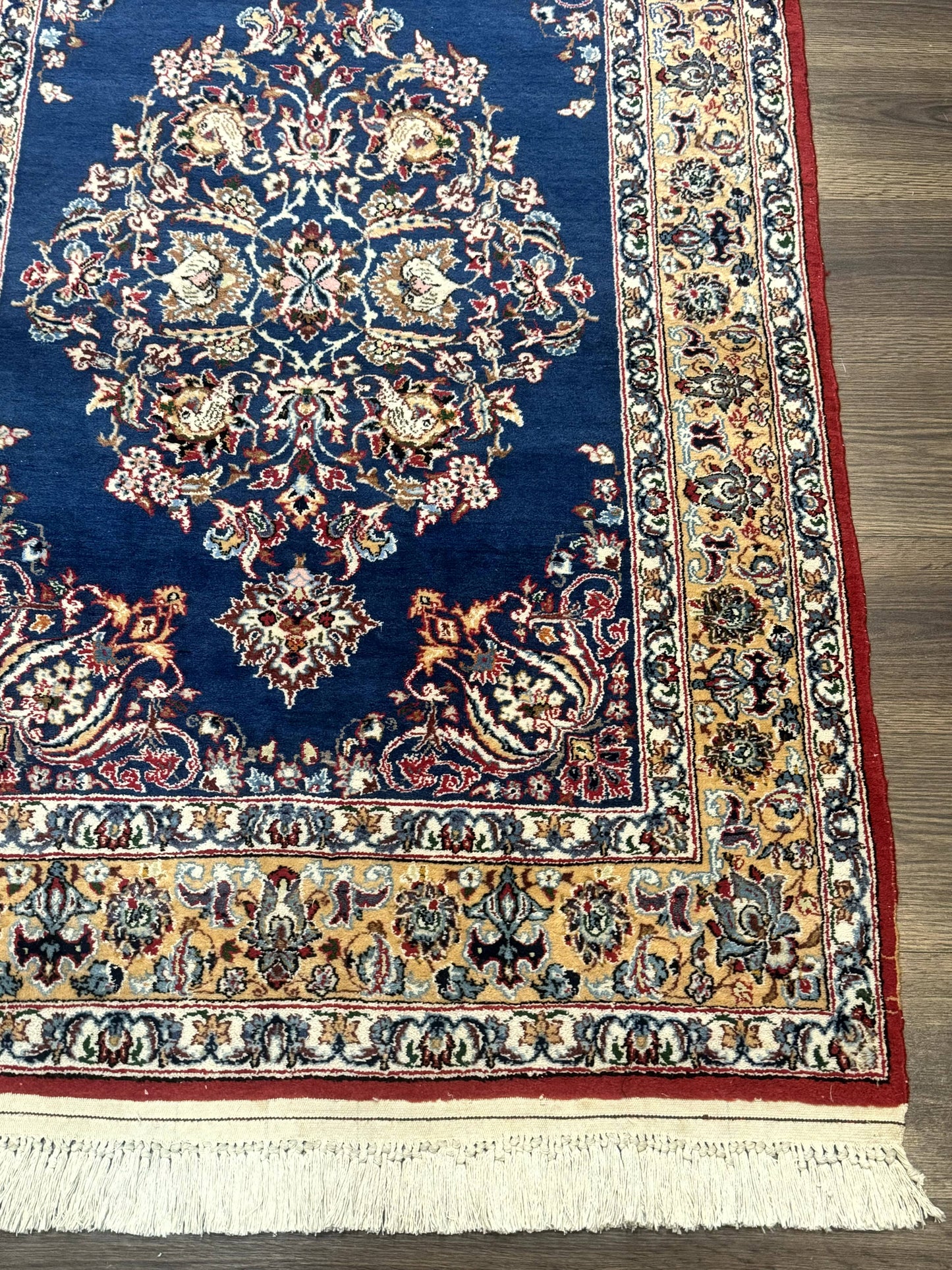 Blue Persian Qum Rug 3.6 x 5 Floral Medallion Navy Field 310 KPSI