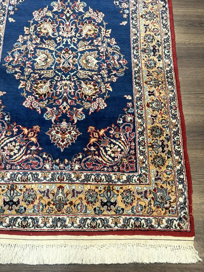Blue Persian Qum Rug 3.6 x 5 Floral Medallion Navy Field 310 KPSI