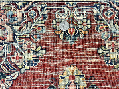 Persian Sarouk Runner Rug 2.7 x 6, Semi Open Field, Red, Handmade Hand Knotted, Wool Oriental Carpet, Vintage Semi Antique