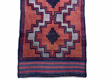 Balouchi Hand Knotted Vintage Tribal Wool Rug Afghan Red 2 Ft 8 In By 4 Ft 8 In