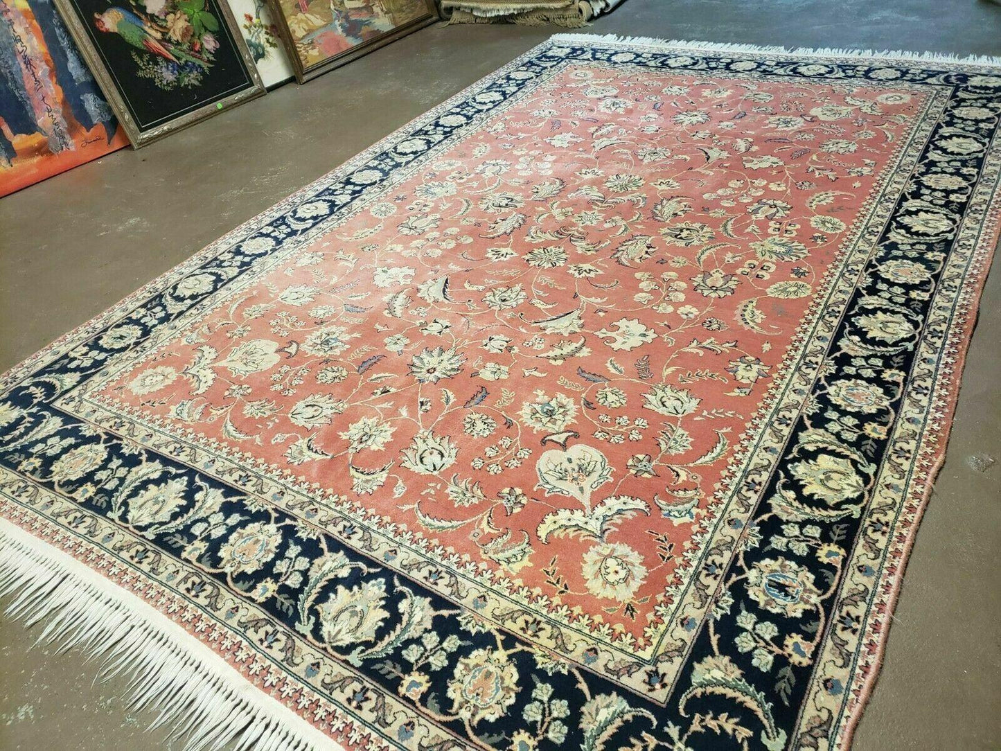 Vintage Oriental Floral Handmade Wool Rug 6x9 Feet With Vegetable Dyes Red