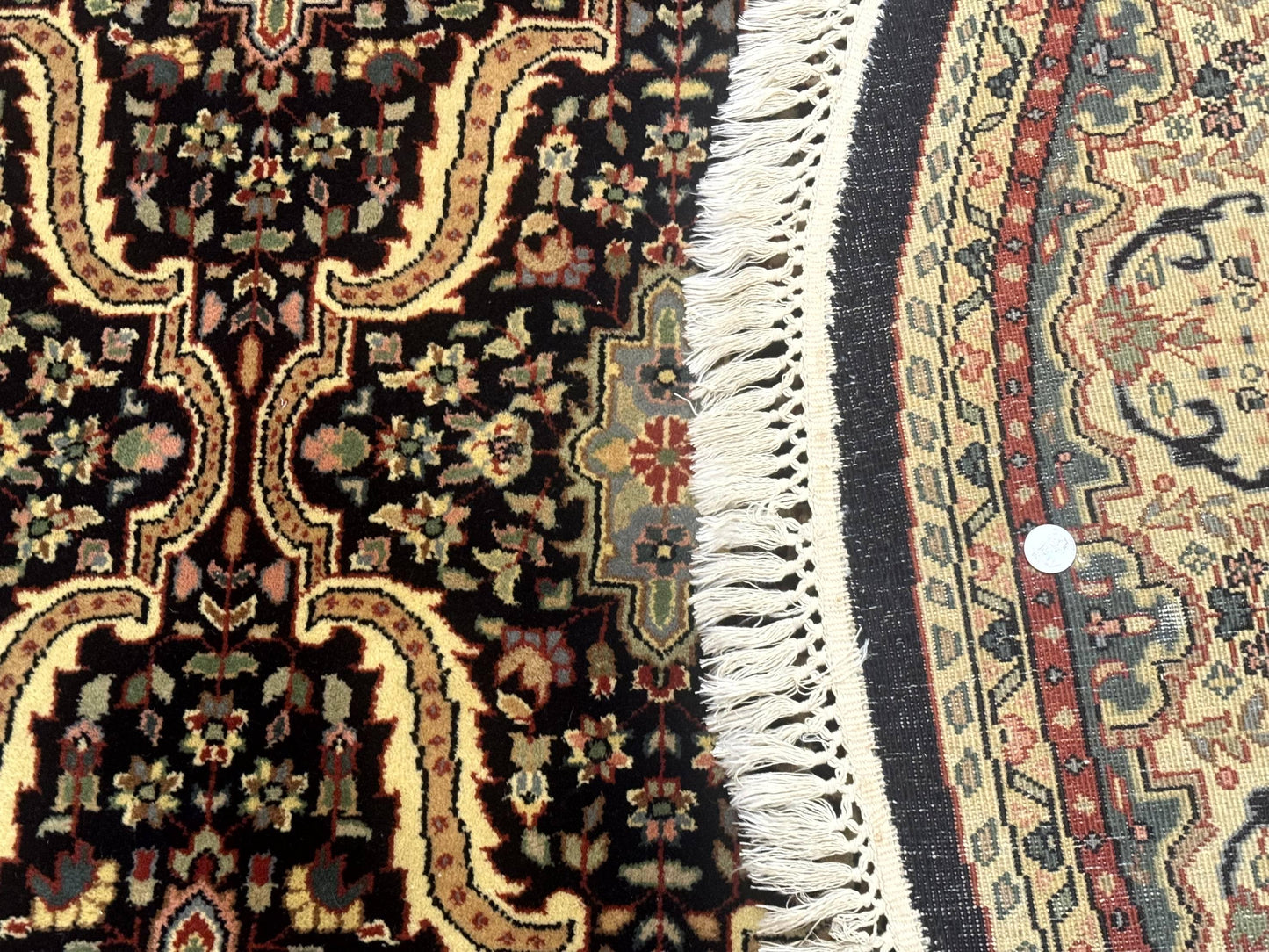 Indo Persian Bidjar Rug Round 6x6 Wool Hand Knotted Navy Blue Beige