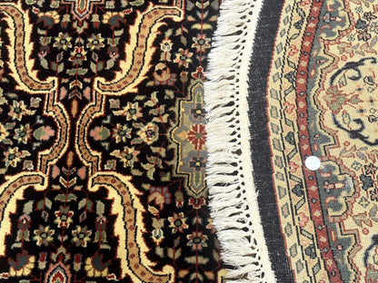 Indo Persian Bidjar Rug Round 6x6 Wool Hand Knotted Navy Blue Beige