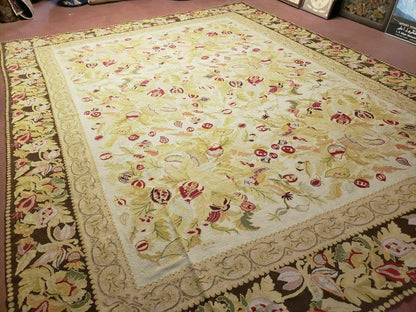 Handmade Chinese Needlepoint Wool Rug 9x11 Floral Rose Garden Chic Decor