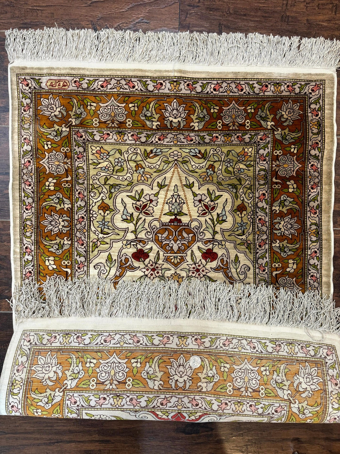 Hereke Silk Rug 2x3 Birds Lantern Very Fine 400 KPSI Hand Knotted Signed Masterweaver