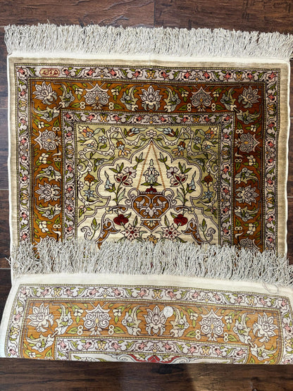 Hereke Silk Rug 2x3 Birds Lantern Very Fine 400 KPSI Hand Knotted Signed Masterweaver