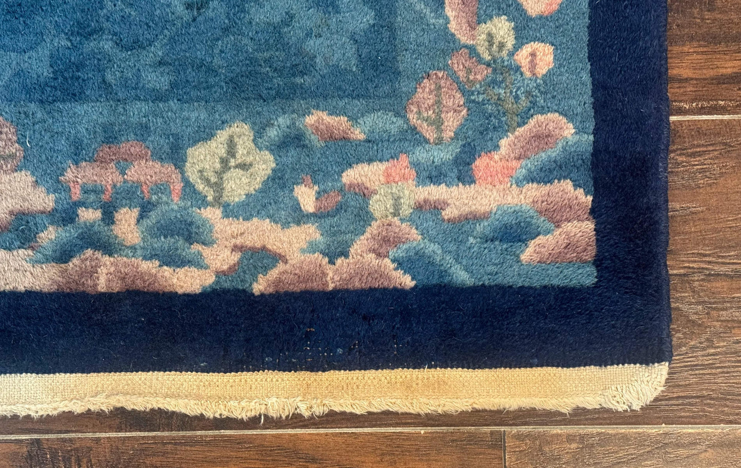 Blue Chinese Wool Rug 2.6x4 Hand Knotted Peking Style Art Deco Carpet