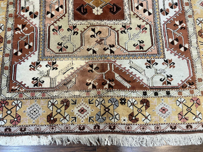 Turkish Hand Knotted Wool Rug 7x10 Vintage Kazak Geometric Pattern