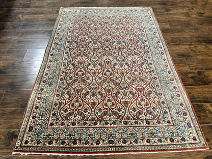 Persian Qum Rug 5x7 Handmade Wool Carpet With Repeated Paisley Boteh Design