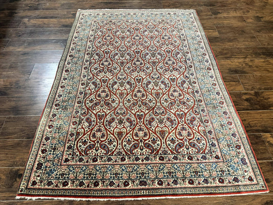Persian Qum Rug 5x7 Handmade Wool Carpet With Repeated Paisley Boteh Design