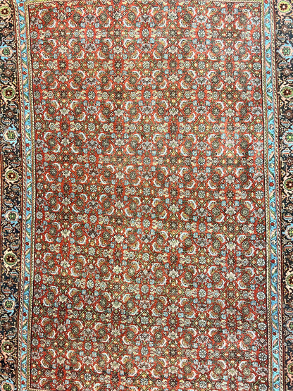 Antique Persian Bidjar Rug 5x7, Repeated Allover Herati Pattern, Red, Handmade Wool Carpet