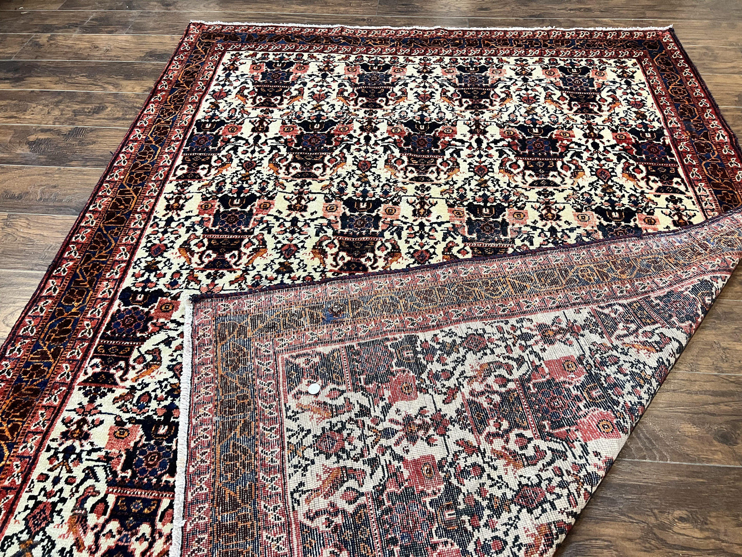 Persian Afshar Rug 6x8 Hand Knotted Wool Vintage Carpet With Floral Allover Motifs