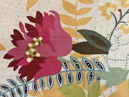 Indian Hand Stitched Rug 4x6, Floral, Silk, Large Floral Design