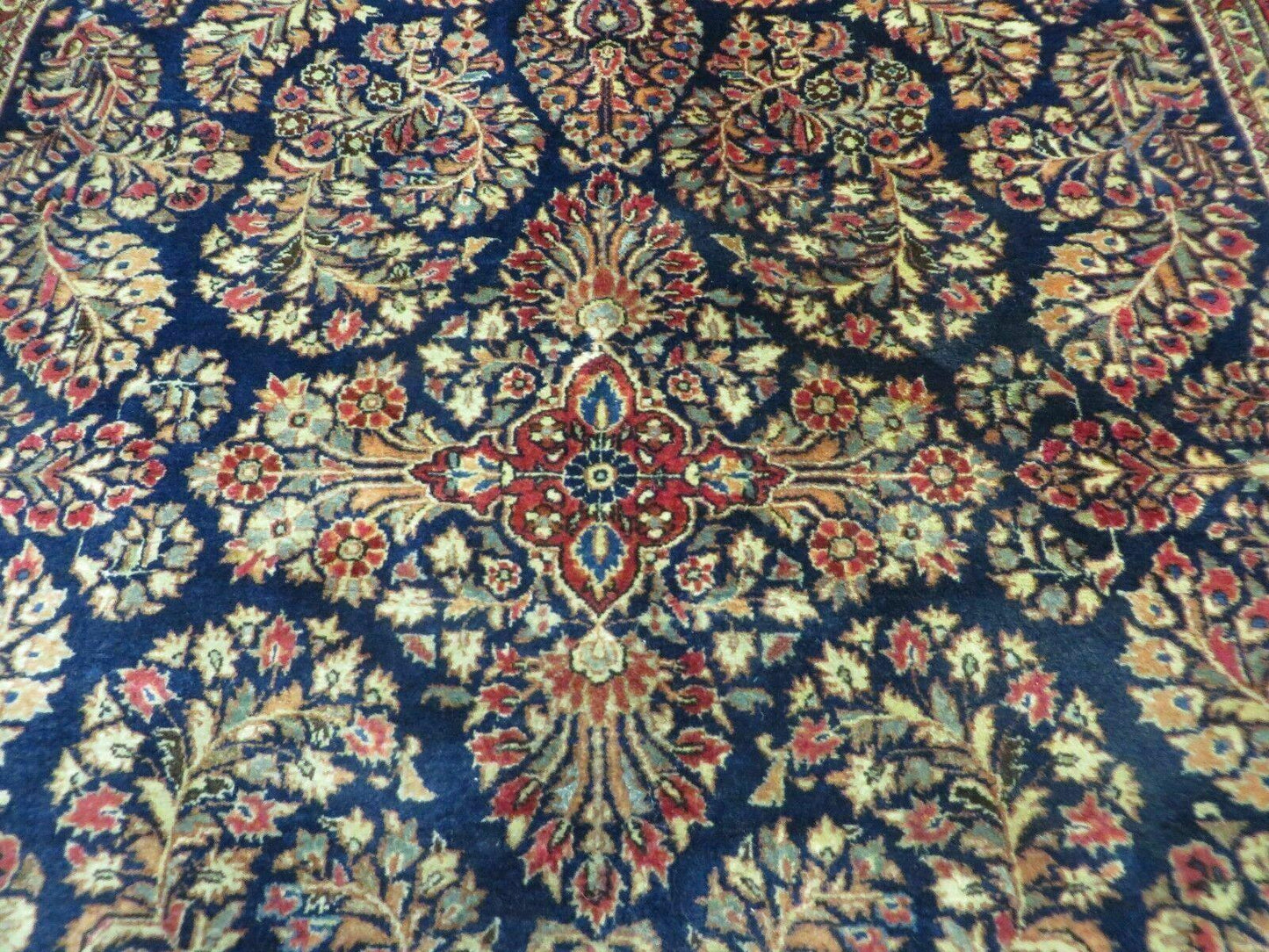 Antique Persian Sarouk Rug 4x6 Hand Knotted Wool Floral Oriental Carpet Navy And Red