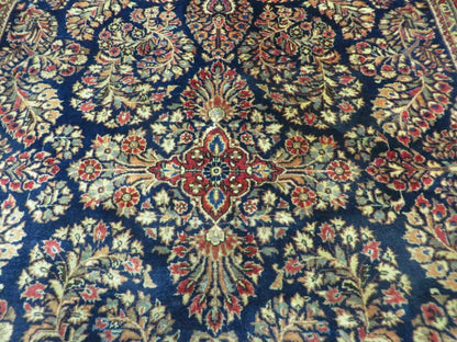 Antique Persian Sarouk Rug 4x6 Hand Knotted Wool Floral Oriental Carpet Navy And Red