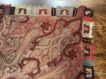 Antique Kashmiri Shawl Handwoven Wool Needlework Signed By Masterweaver Rare