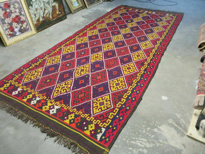 Antique Turkish Kilim Flat Weave Wool Rug 6 X 13 Veg Dye Handmade Vintage