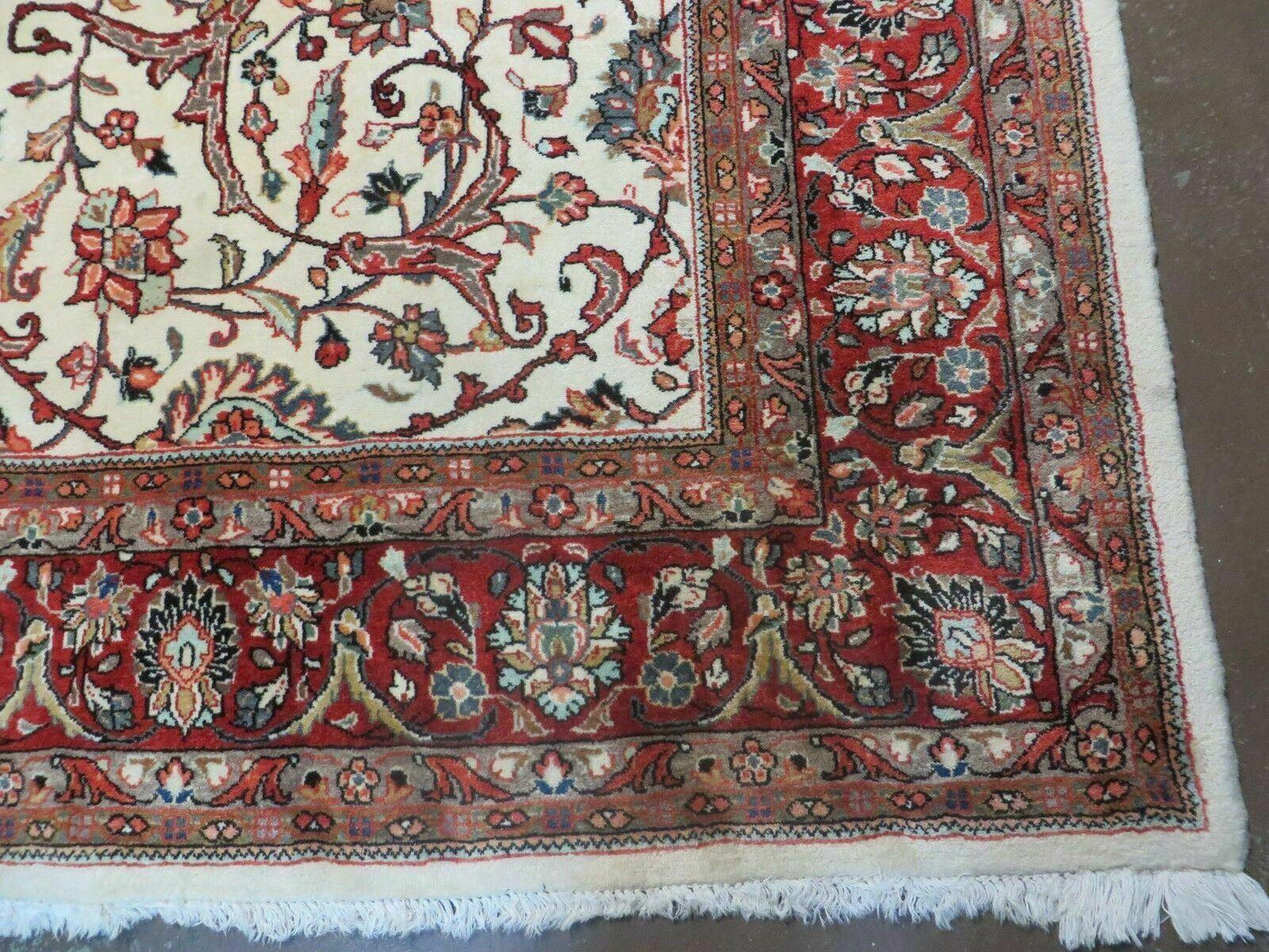 Hand Knotted Wool Rug Vintage Indian Floral Oriental Carpet 7x10