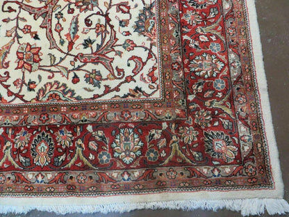 Hand Knotted Wool Rug Vintage Indian Floral Oriental Carpet 7x10
