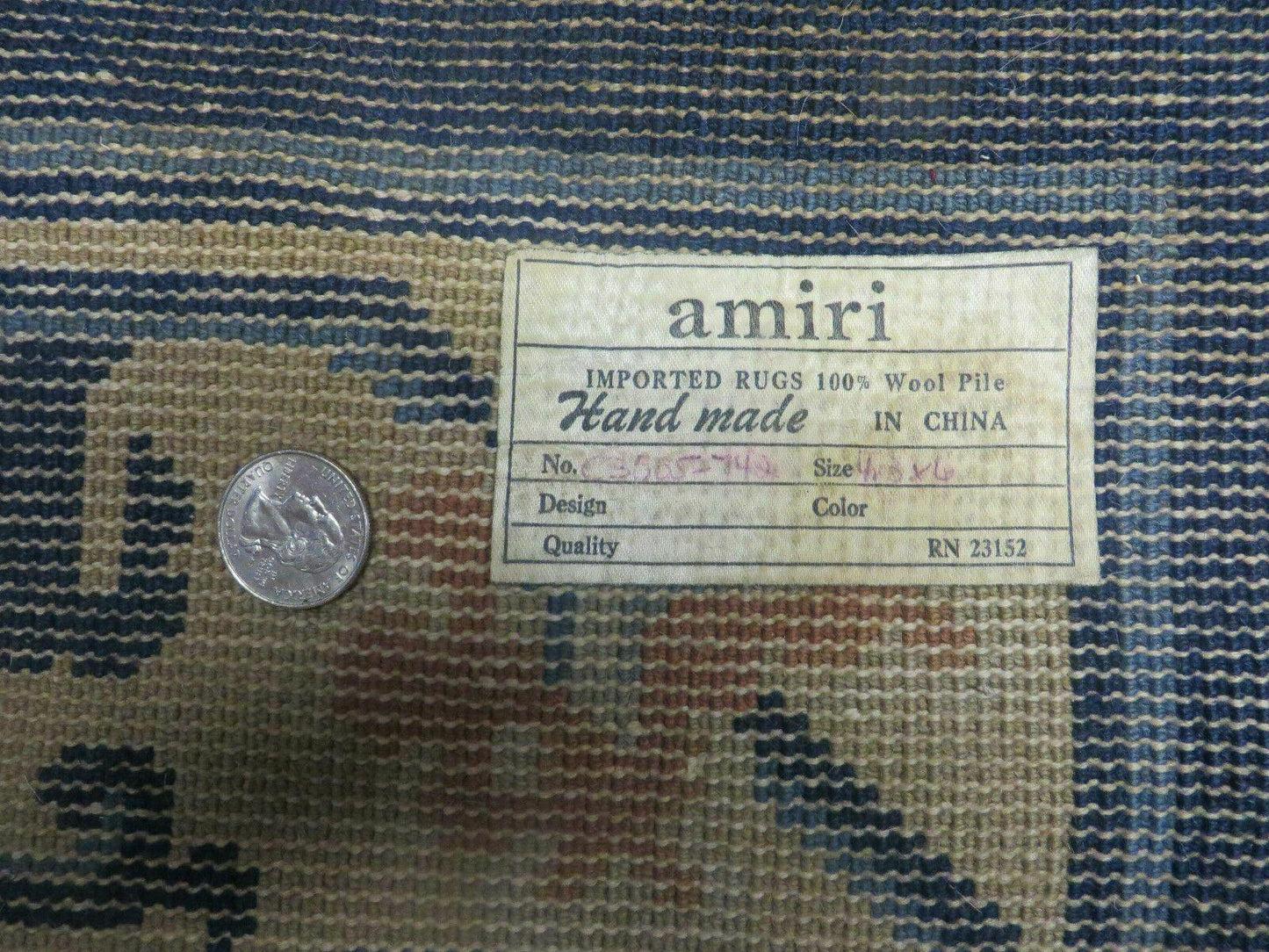 Antique Handmade Peking Chinese Wool Rug 1950s Vintage 47 By 71 Inches Blue And Salmon