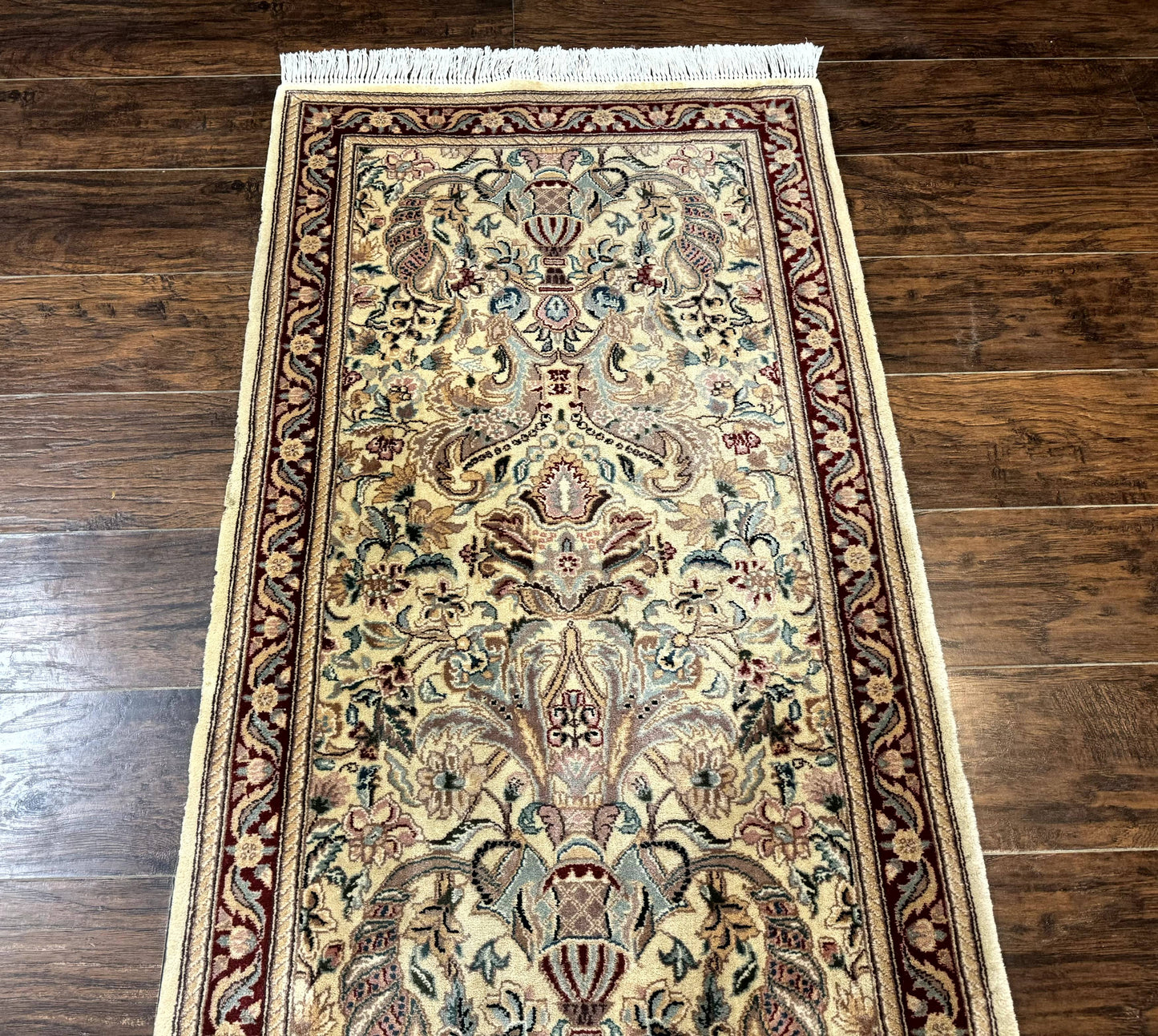 Pakistani Runner Rug 2.8 x 14, Pak Persian Hallway Rug, Cream Color
