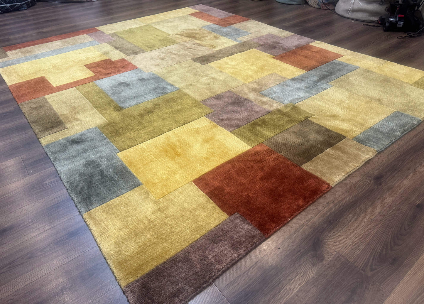 Tibetan Wool Rug 8x10 Modern Handknotted Multicolor Thick Pile