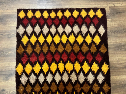 Shaggy Balouch Rug Three By Four Hand Knotted Afghan Wool Tribal Multicolor Area Rug