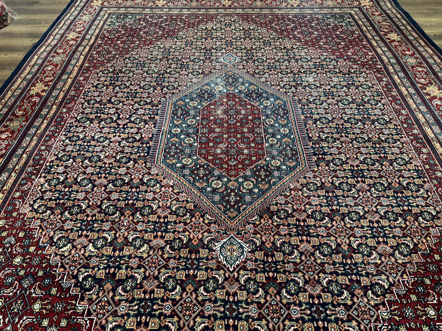 Indo Persian Bidjar Rug 9x12 Wool Handmade Carpet Dark Blue