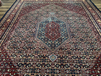 Indo Persian Bidjar Rug 9x12 Wool Handmade Carpet Dark Blue