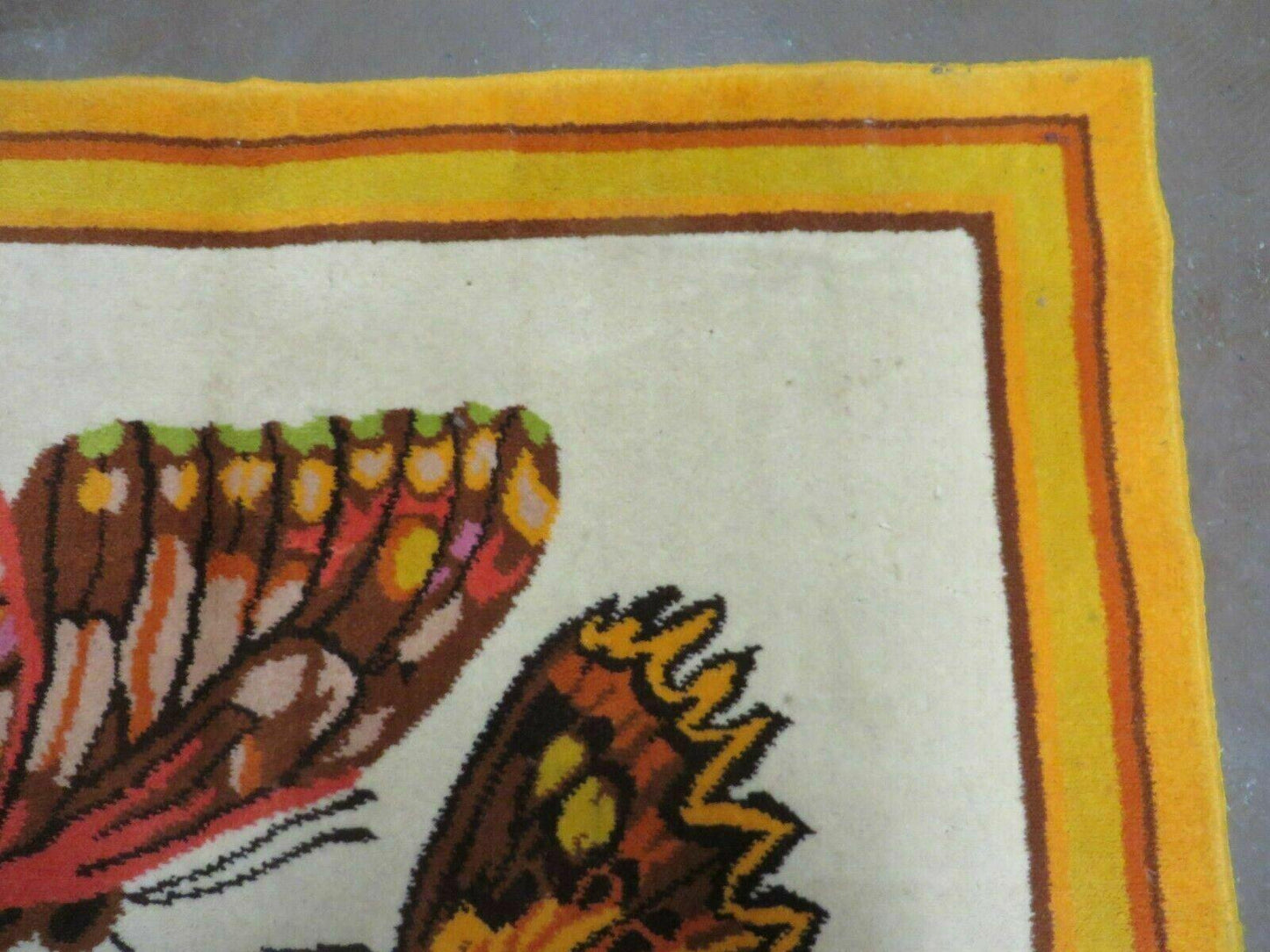 Hand Knotted Wool Rug 4x6 Butterfly Design Spanish Made Vintage 1980s