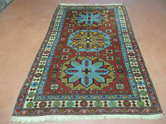 Vintage Caucasian Shirvan Wool Rug 4x6 Handmade Armenian Russian Colorful