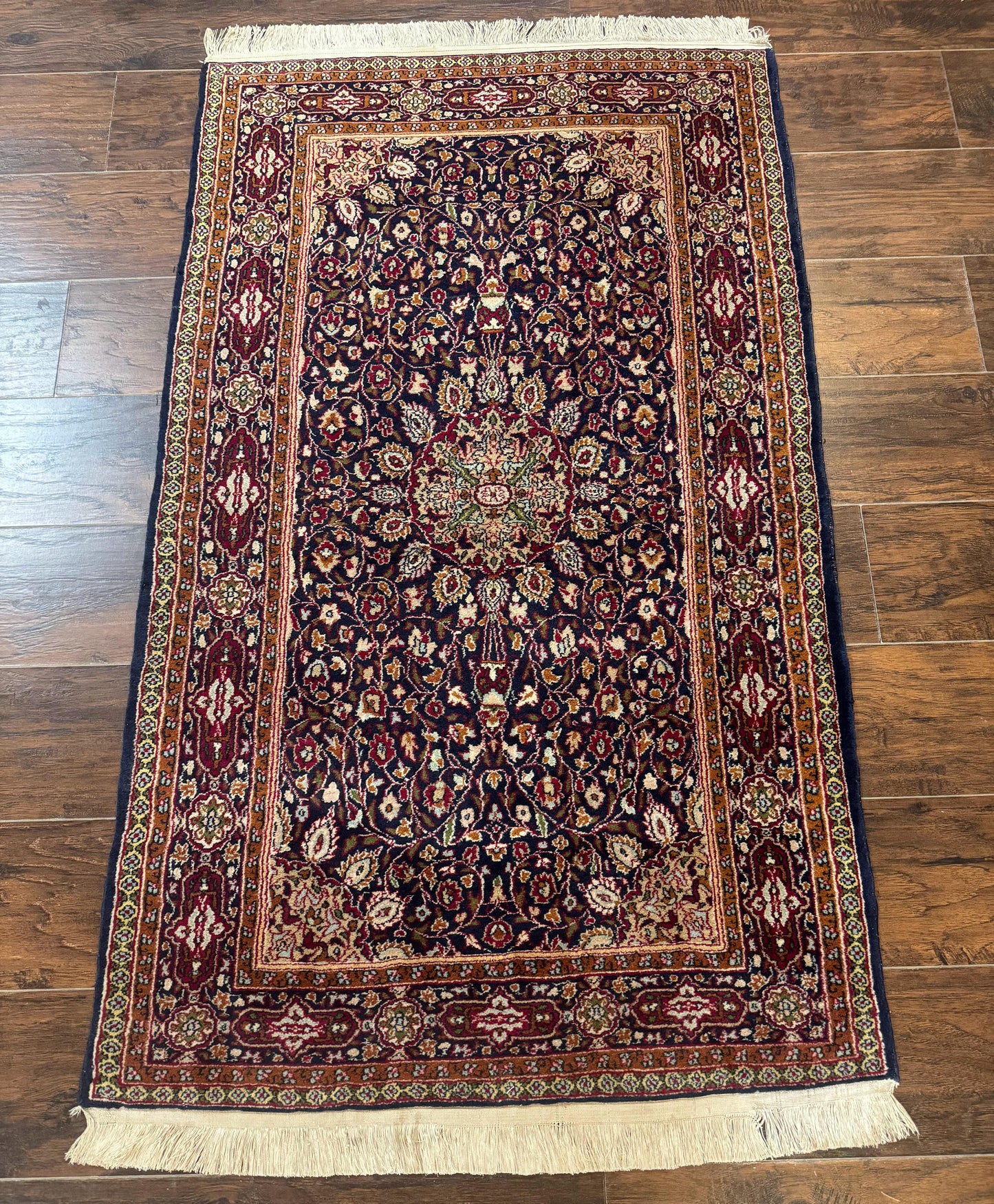 Indo Kashmiri Rug 3x5 Navy Blue Very Fine 400 KPSI Pair A