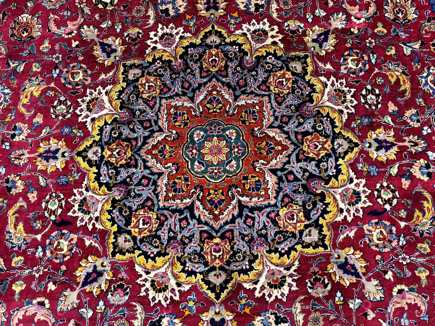 Red Persian Mashad Rug 10x13 - Floral Medallion Signed By Masterweaver