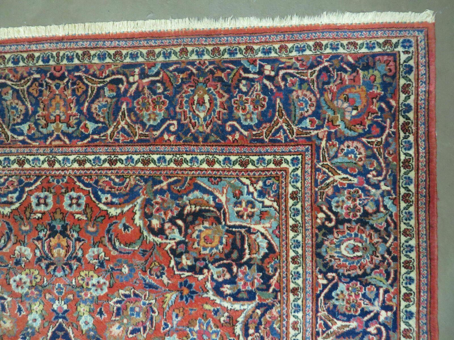 Persian Kashan Rug 4x7, Red and Navy Blue Semi Antique Vintage Wool Oriental Carpet, Hand Knotted Rug, Floral Medallion, High Quality Fine Carpet