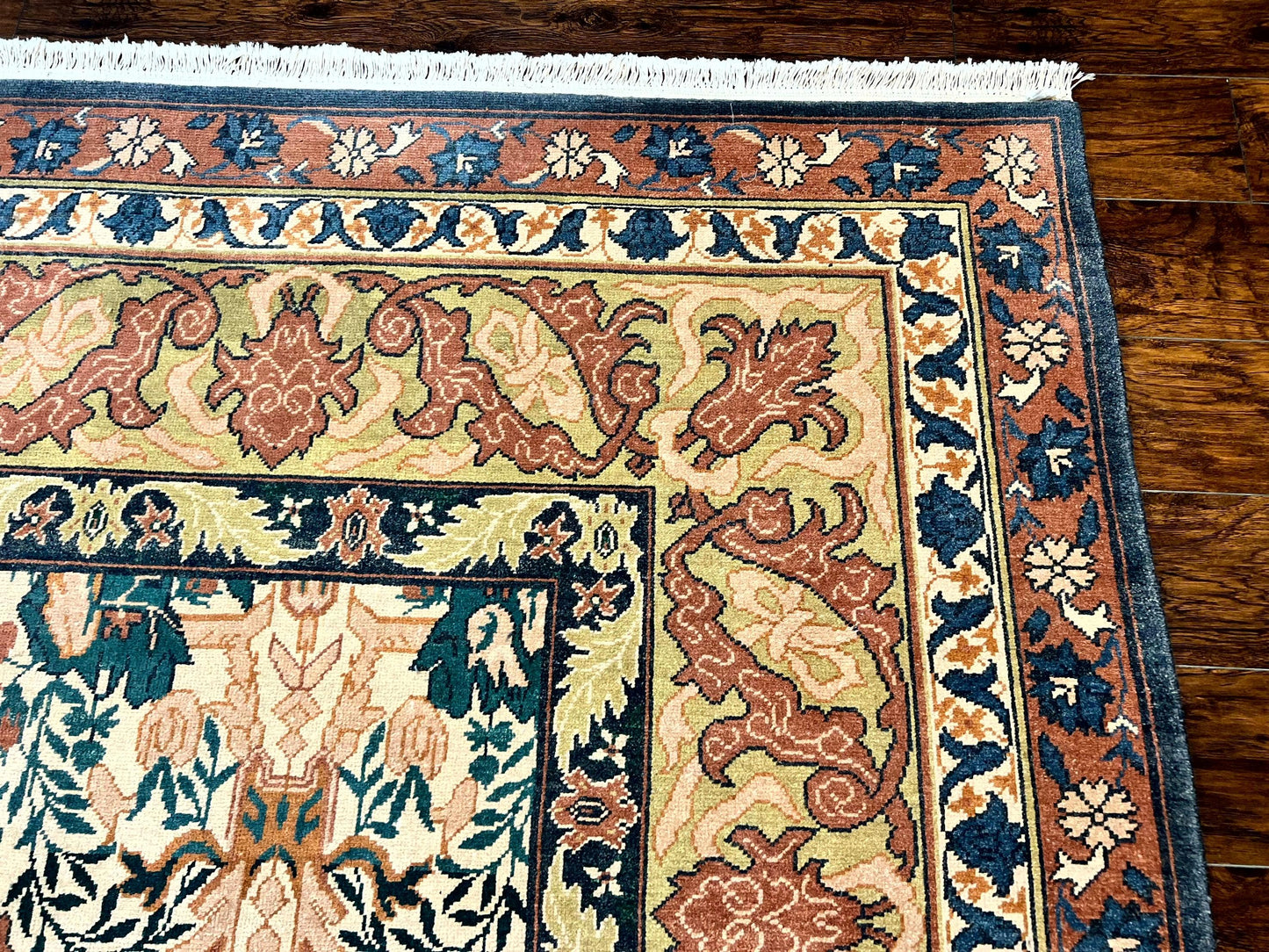 Handmade Vintage Wool Rug 10x13 Floral Birds Beige Couristan