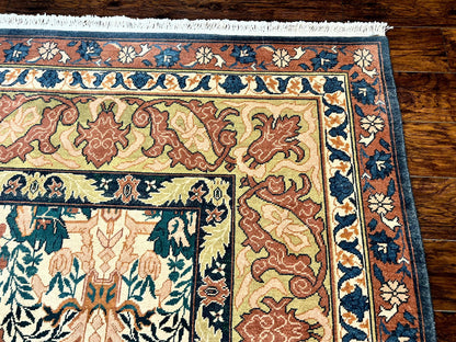 Handmade Vintage Wool Rug 10x13 Floral Birds Beige Couristan