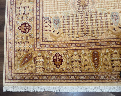 Pakistani Carpet 9x12, Finely Hand Knotted 270 KPSI, Cream, Allover Pattern
