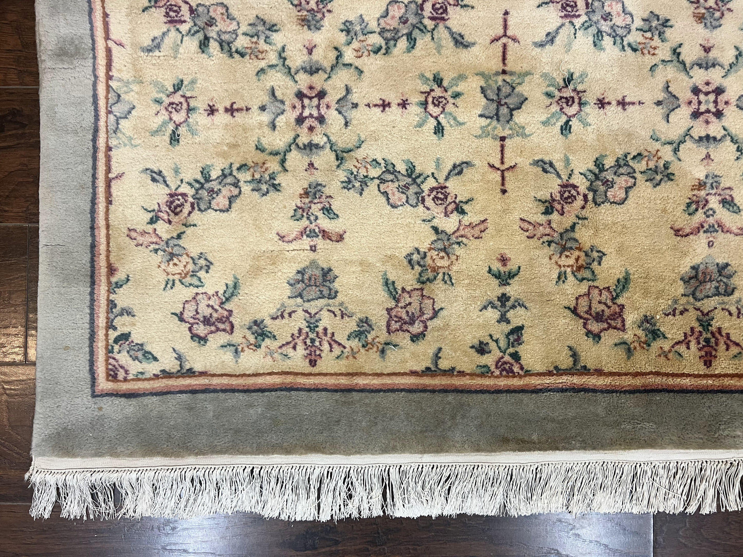 Sino Persian Rug 8x10 Floral Wool Handmade Carpet Oatmeal Teal
