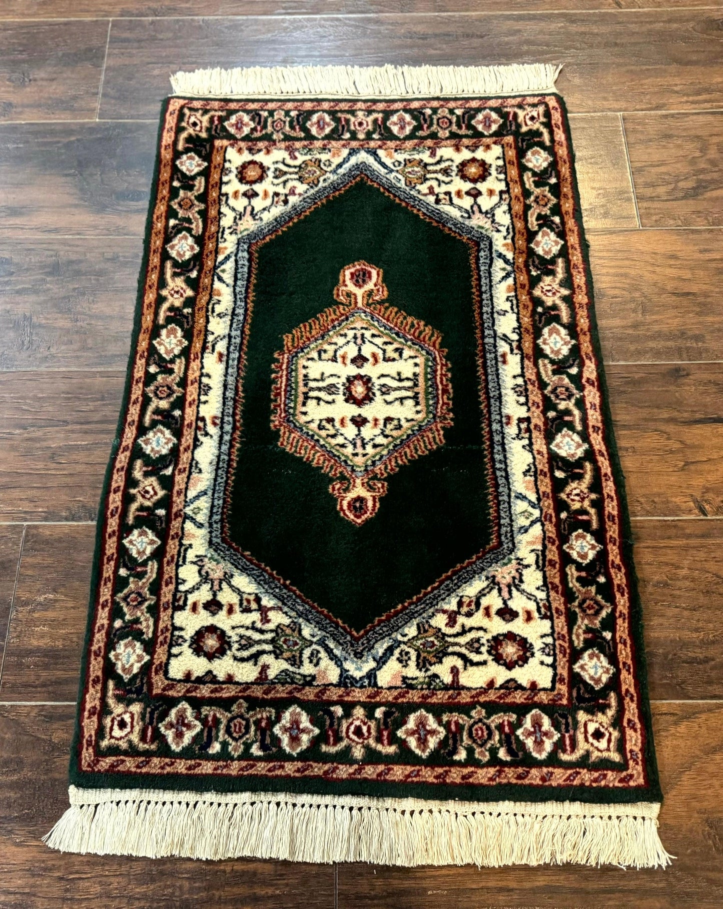 Indo Persian Rug Small Dark Green Hand Knotted Vintage Bidjar Area Rug 2x3