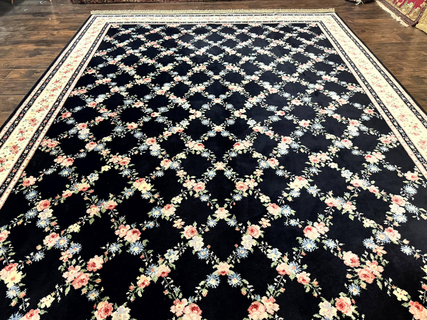 Karastan Rug Garden of Eden Wool Rug Vintage Ebony Trellis Carpet 509 1270