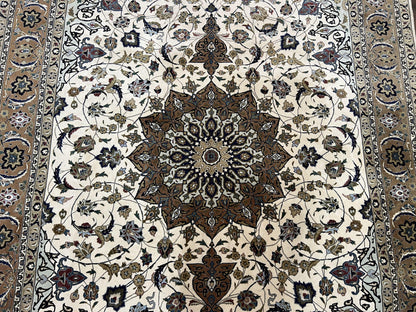 Hand Knotted Persian Tabriz Rug 7x10 Floral Medallion Ivory