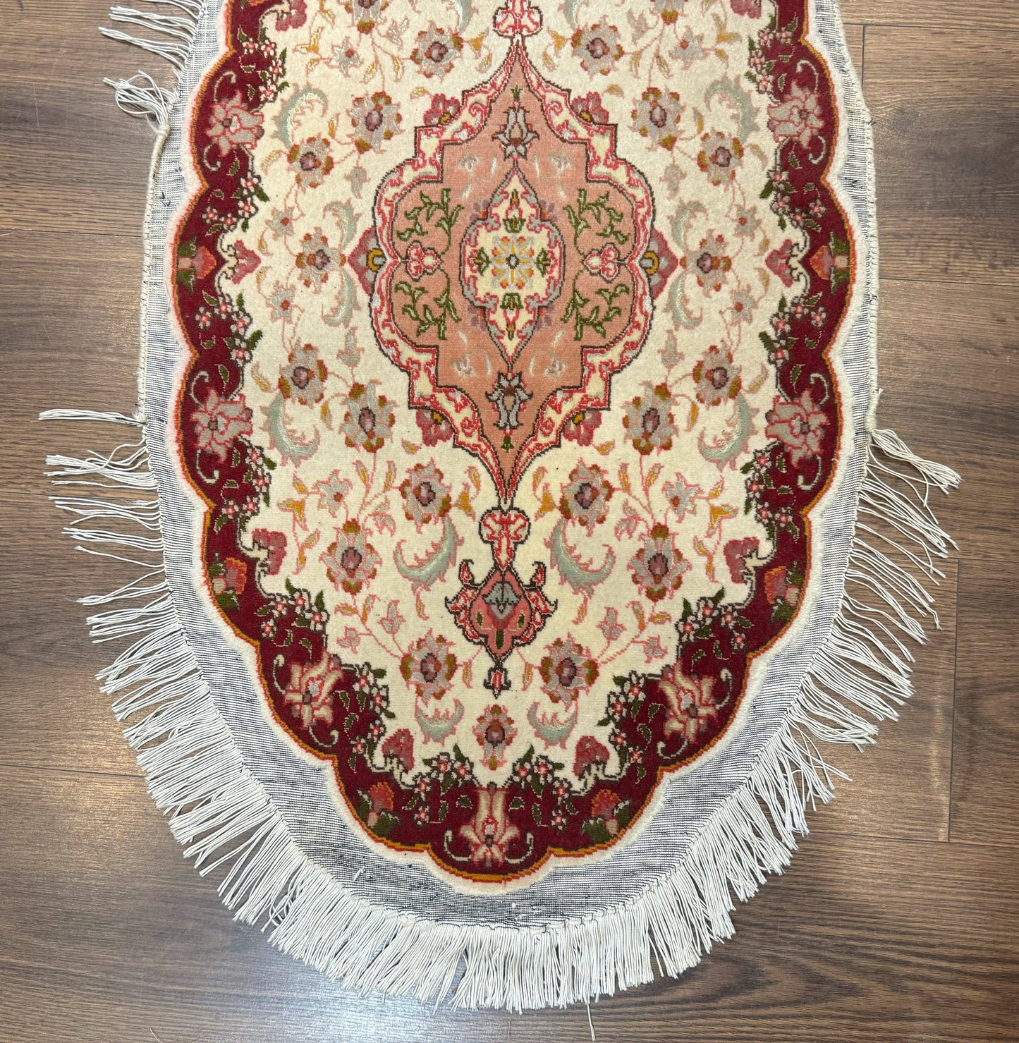 Small Oval Persian Tabriz Rug 2x4, Kork Wool and Silk Highlights, Fine 260 KPSI