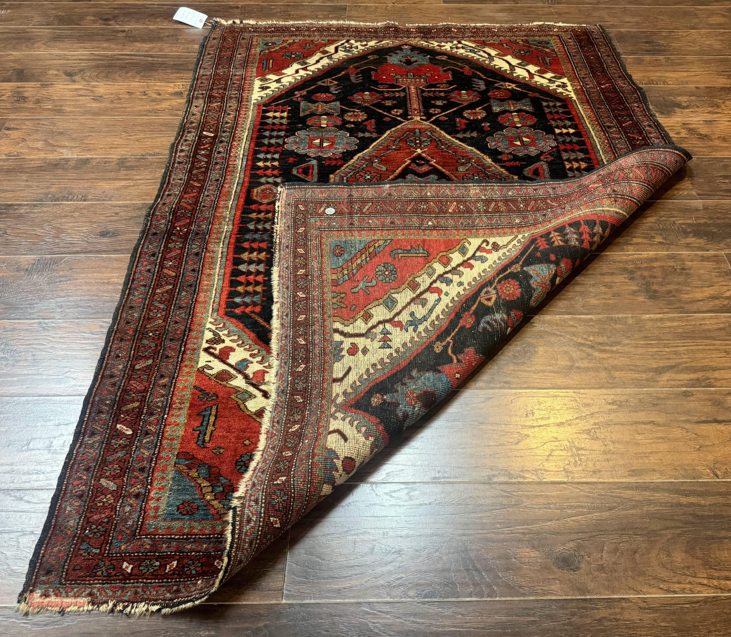 Antique Persian Bidjar Rug 5x6, Navy Blue and Red, Persian Tribal Rug