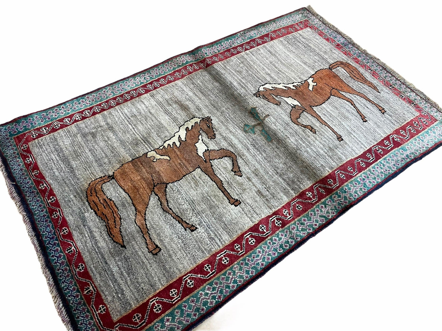 Handmade Wool Rug 4x6 Vintage Zagros Horses Pictorial Area Rug
