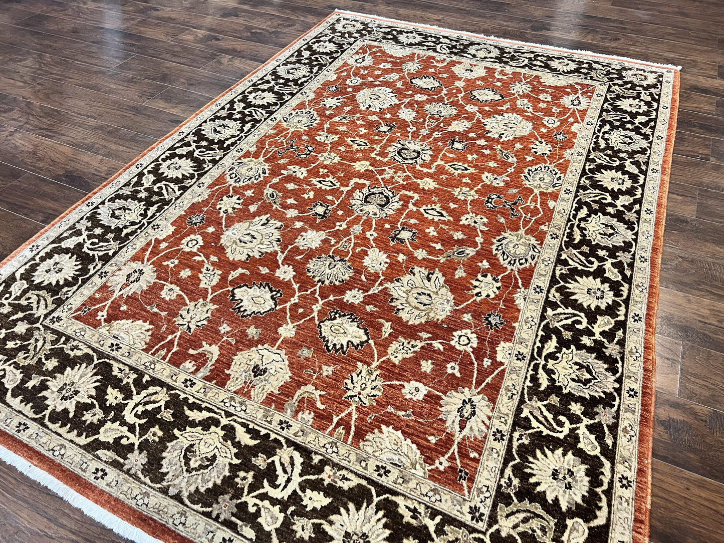 Pakistani Oriental Rug 6x9, Red, Floral Allover, Handmade Wool Rug, Peshawar Chobi Rug, Pak Persian Carpet 6 x 9