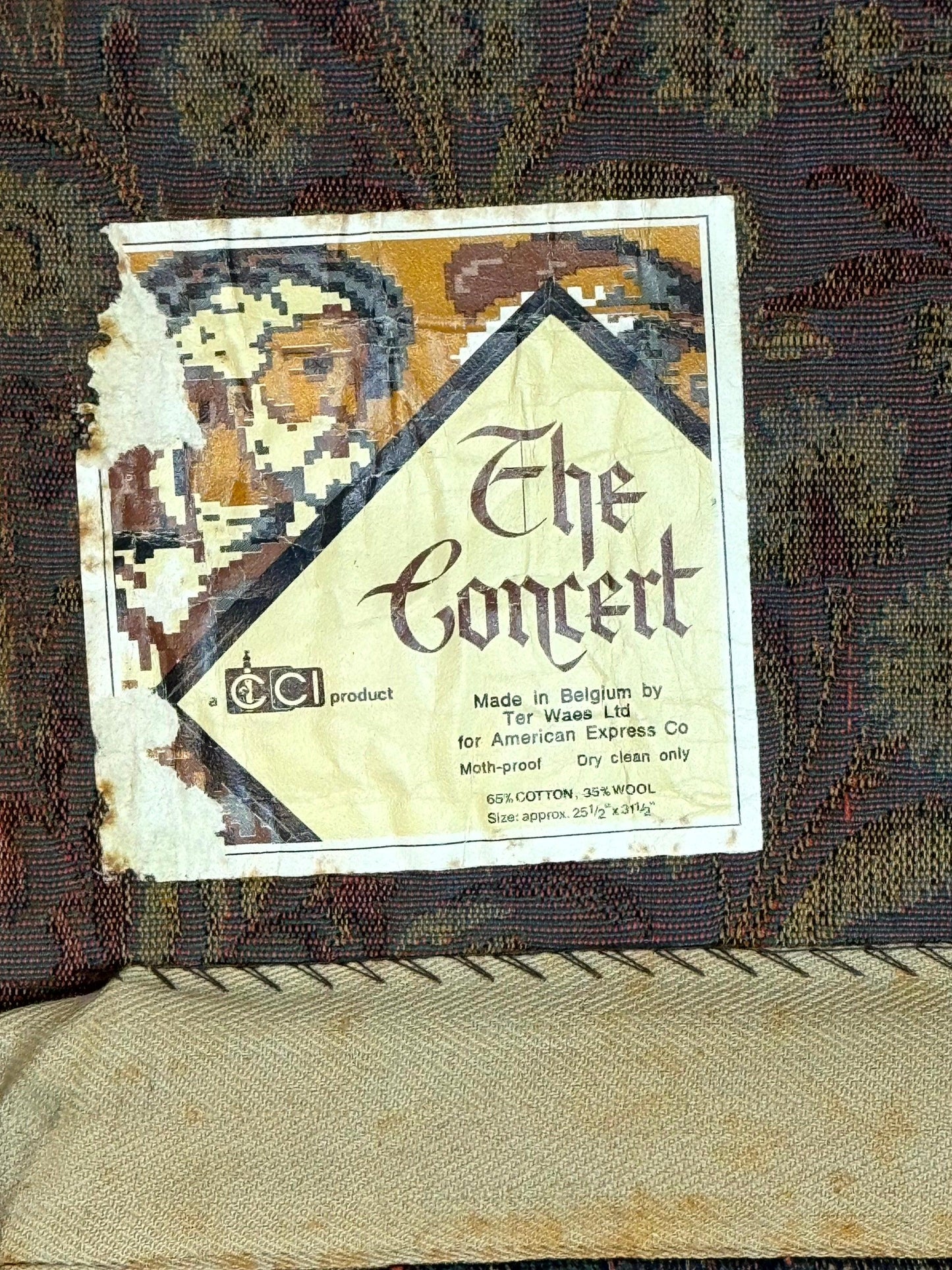 Vintage Belgium Tapestry 2x3 with Red, European Design, Flemish Tapestry